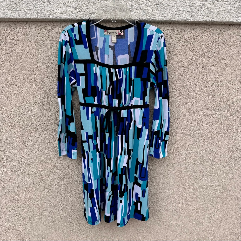 Girls Abstract Geo Print Empire-Waist Dress EUC